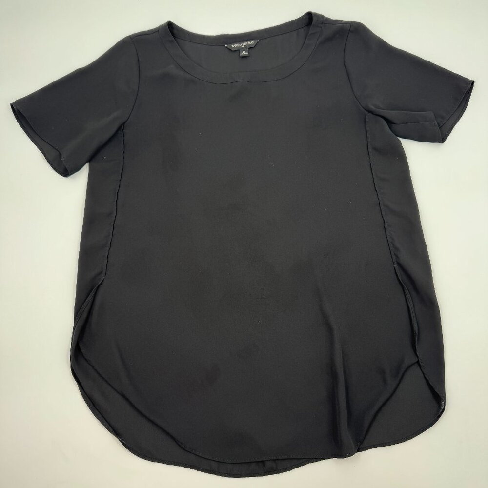 Banana Republic Womens Black Scoop Neck Short Sleeve High Low Blouse Size M